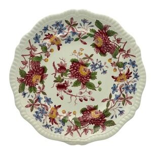 Vtg Copeland Spode Aster Red Dinner Plate 10.5 In Scalloped Gadroon Edge England